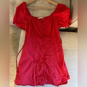 Abercrombie Red Puff Sleeve Button-Down Dress